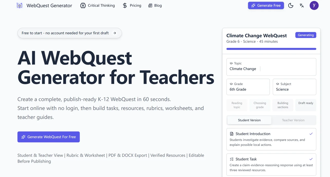 webquest screenshot 1